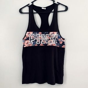 [PINK VS] Bling Logo Tropical Floral Tank Top